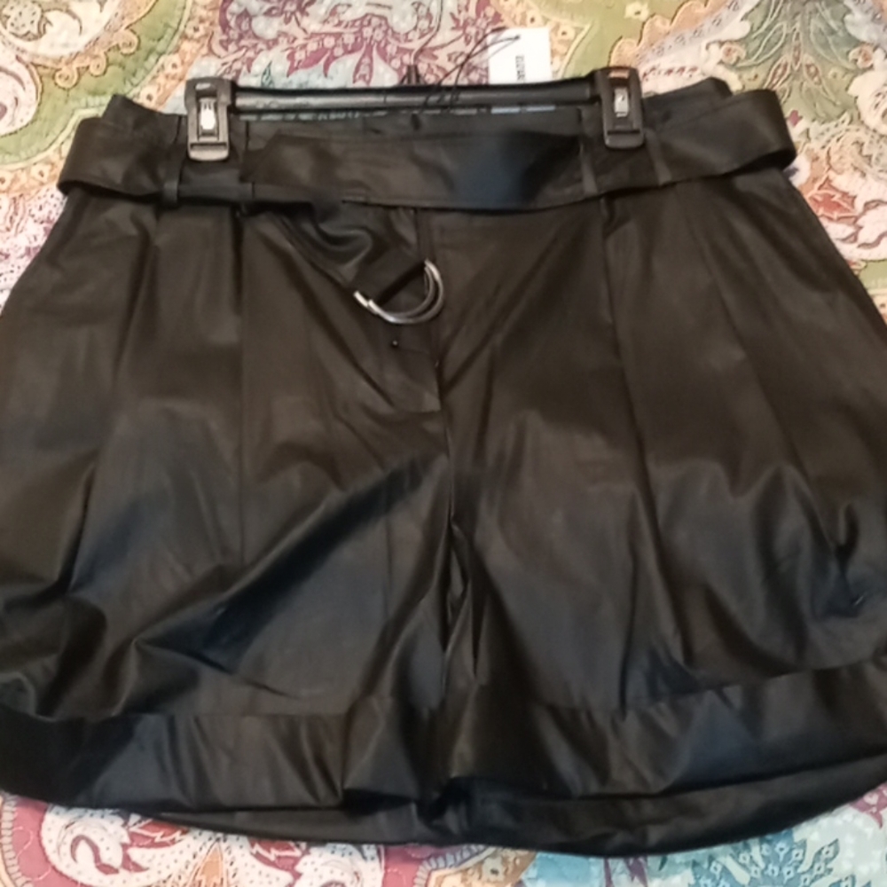 Pleather belted shorts,